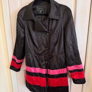 INC International Concepts Women's Black and Hot Pink / Red Satin trench Coat